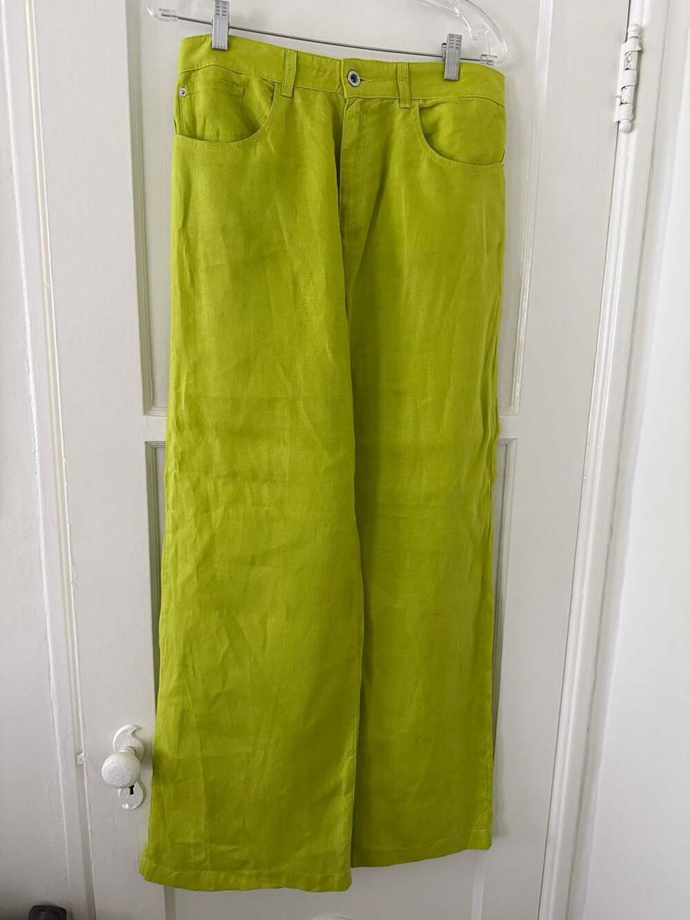 Emporio Armani Linen Wide-Leg Pants Lime Green Size 29